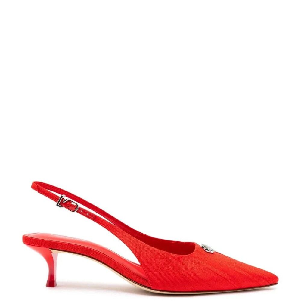 Larroude Maxime Red Slingback Pointed Toe Satin Finish Flared Kitten Heels Sz 8